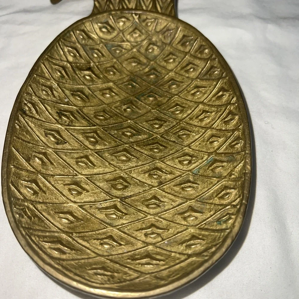 Vintage Brass Pineapple Trinket Dish 9 x 4 Jewelry Tray Catchall MCM Boho Decor